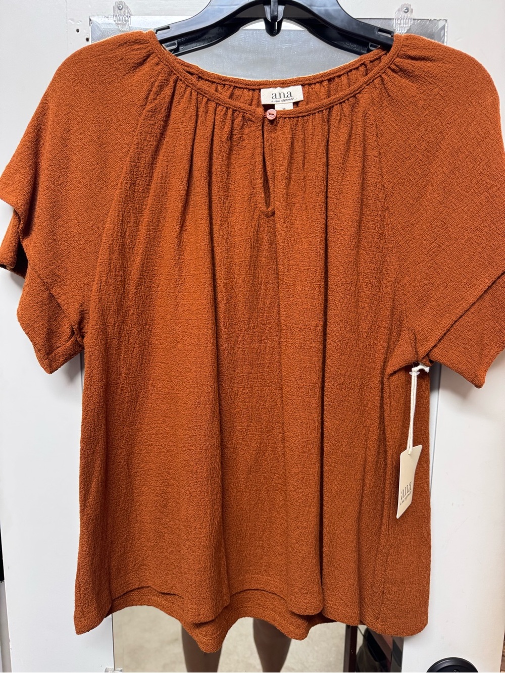 a.n.a Terracotta Textured Short-Sleeve Blouse